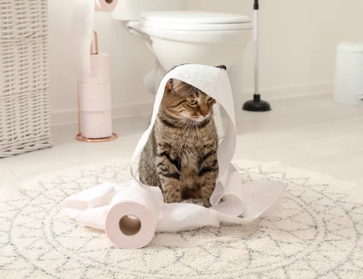 My Cat Follows Me To The Bathroom All The Time! Playful feline unraveling toilet paper roll in bathroom