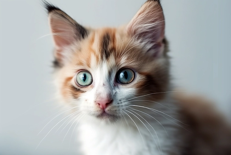 Unique tricolored kitten with Heterochromia