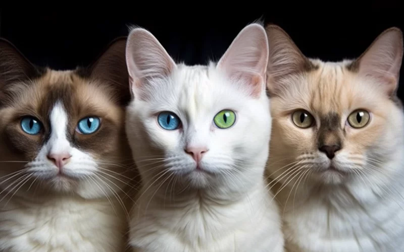 Example of cat deformities present in 3 very different cats on dark background